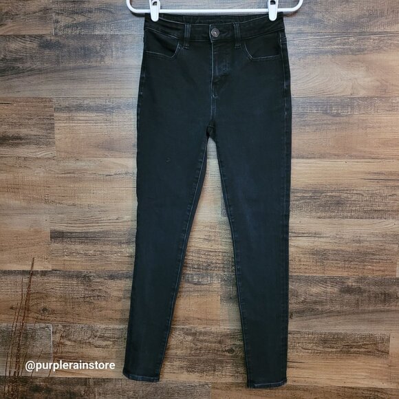 American Eagle Jeans 2 R Dream Jegging Hi Rise Tummy Control Black Wash Denim - Picture 1 of 13